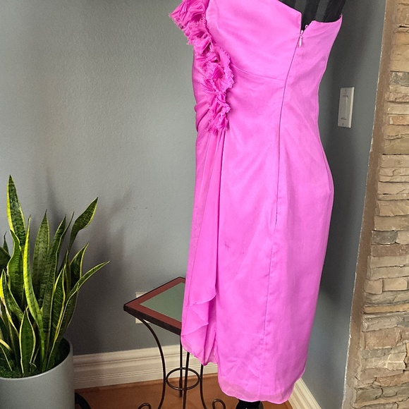 Adrianna Papell 3D Floral One Shoulder Cocktail Dress Event Party Purple 8 - Picture 7 of 12